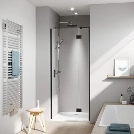 Kermi LIGA Дверь в нишу LI SFR 100x200см., Schwarz Soft+прозрачное стекло с Kermiclean, цвет: черный