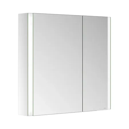 Keuco Somaris Зеркальный шкаф, 80x71x12.8см, 2-дверный двустор. зеркало, с обогревом, IP 44, закр., корпус: алюминий серебристый