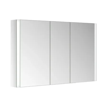 Keuco Somaris Зеркальный шкаф, 120x71x12.8см., 3-дверный-двустор. зеркало, IP 44, с обогревом и плавным закр., корпус: алюминий серебристый