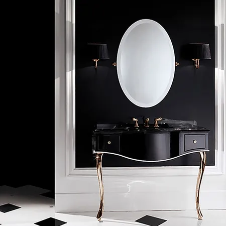 Devon&Devon Audrey, Комплект мебели мрамор: nero marquina, ножки золото, напольный, Цвет: чёрный с белым кантом,
