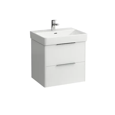 Laufen Base Тумба подвесная 57х44х53см, с раковиной, с 2 выдвиж. ящиками, с механизмом мягкого закрывания, цвет: белый глянцевый