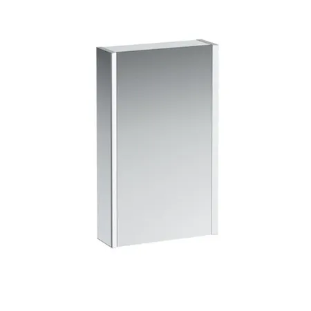 Laufen Frame 25 Зеркальный шка 45x15x75см., алюминий, 1 дверца с зеркалом с 2х сторон, SX, сенс. выкл., 2 розетки, 2 верт-х эл-та LED-подсветки (регул-ая яркость), с окружающим освещением (внизу), цвет: белый