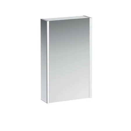 Laufen Frame 25 Зеркальный шкаф 45x15x75см., алюминий, 1 дверца с зеркалом с 2х сторон, DX, сенс. выкл., 2 розетки, 2 верт-х эл-та LED-подсветки (регул-ая яркость), с окружающим освещением (внизу), цвет: белый
