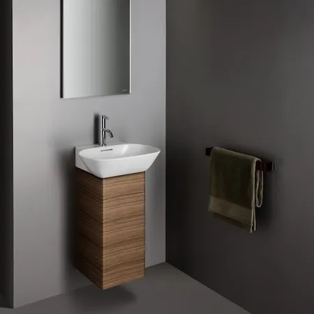Laufen INO Тумба с раковиной, 28х31х60.5см, с 1 дверцей, с сифоном, с 4 полками, DX, подвесная, покрытие LCC, цвет: темный орех