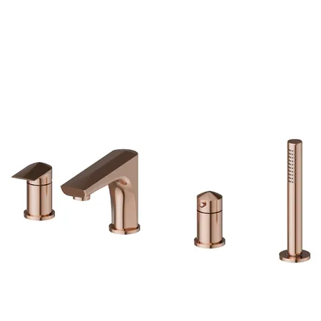 Newform Delta Zero Смеситель на борт ванны, 4 отв., с изливом и ручным душем, цвет: PVD copper bronze