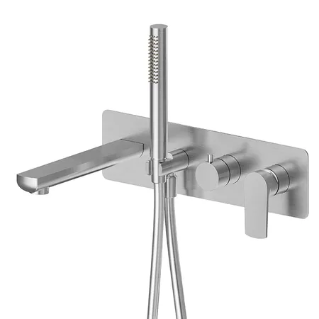 Newform Haka Смеситель для ванны, встраиваемый, с душевым гарнитуром, цвет: PVD brushed stainless steel