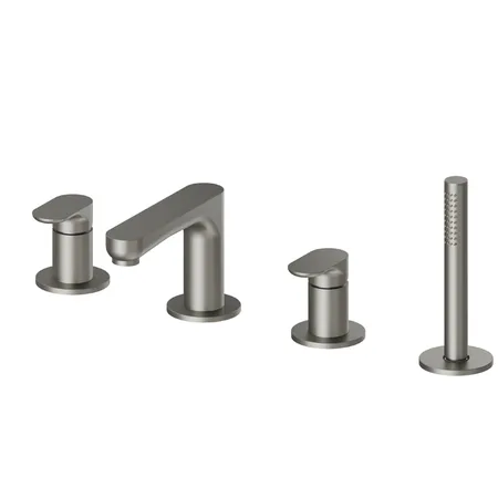Newform Linfa II Смеситель на борт ванны, 4 отв., с изливом и ручным душем, цвет: titanium satin