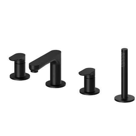 Newform Linfa II Смеситель на борт ванны, 4 отв., с изливом и ручным душем, цвет: черный матовый