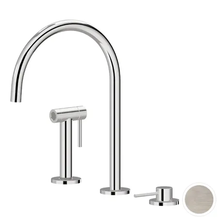 Newform N21 Смеситель для кухни, 3 отв., с ручным душем, цвет: Brushed nikel