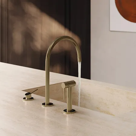 Newform N21 Смеситель для кухни, 3 отв., с ручным душем, цвет: Brushed p. Gold