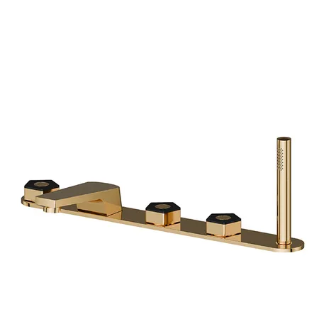 Newform ParkLE Смеситель на борт ванны, 5 отв., с ручным душем, цвет: PVD glossy gold/черный матовый