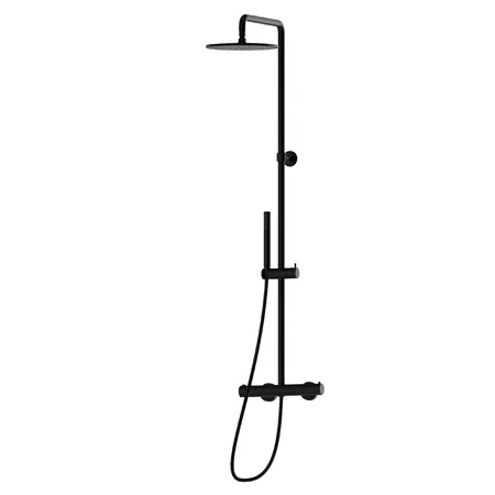 Newform Shower Душевая стойка с термостатическим смесителем, переключателем, верхним и ручным душем, цвет: черный матовый