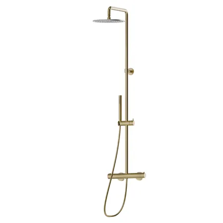 Newform Shower Душевая стойка с термостатическим смесителем, переключателем, верхним и ручным душем, цвет: PVD brushed pale gold