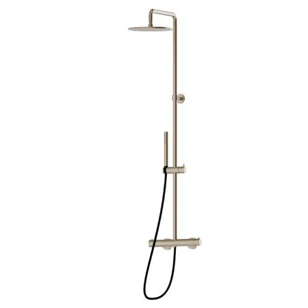Newform Shower Душевая стойка с термостатическим смесителем, переключателем, верхним и ручным душем, цвет: gold satin