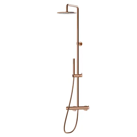 Newform Shower Душевая стойка с термостатическим смесителем, переключателем, верхним и ручным душем, цвет: PVD copper bronze