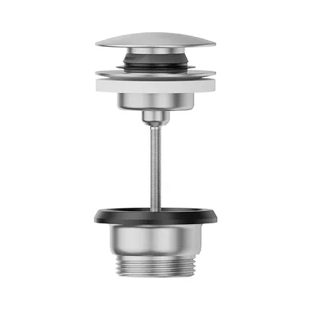 Newform X-STEEL 316 Донный клапан нажимной “Stop&Go”, для раковин с/без перелива, монтажный размер: 15-67 мм цвет: нержавеющая сталь