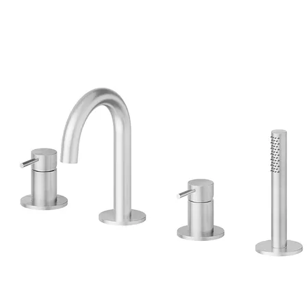 Newform X-STEEL 316 Смеситель для ванны набортный с изливом, в комплекте руч. душ, шланг, цвет: нержавеющая сталь