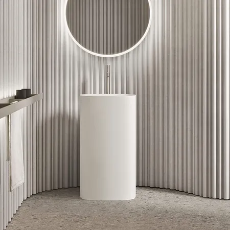 NOORTH milldue edition TUBE Раковина 48х38xh87 напольная из Ceramilux, слив в стену, без отв., без перелива, цвет: белый матовый