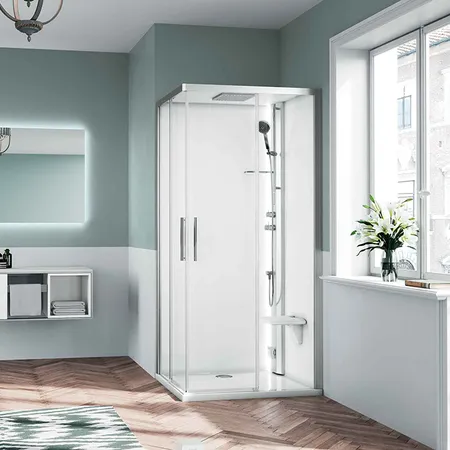 Novellini Glax Душевая кабина 100х100х210см., Standart, смеситель однорычажный, цвет: Silver