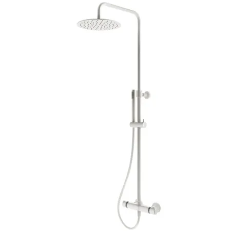 Plumberia Selection IXO Душевая стойка с верхним душем 25см, термостатическим смесителем, ручным душем и шлангом 150см, цвет: белый матовый