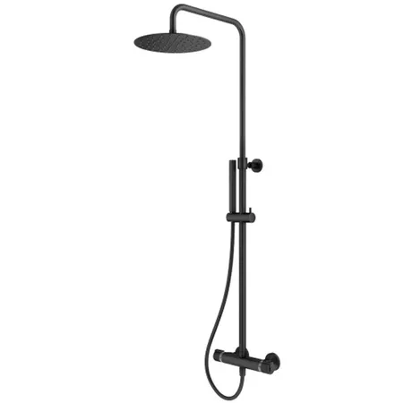 Plumberia Selection IXO Душевая стойка, верхний душ 25см., с термостатическим смесителем, ручной душ, шланг 150см, цвет: черный матовый