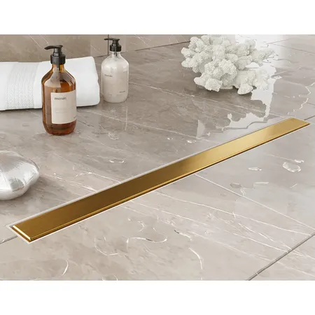 Plumberia Selection Трап душевой PS MODULAR 4x70 2устор. накладка из нерж.стали, комбинир.затвор с горизонт. Выпуском Ду 50мм,40л/мин, цвет: золото брашированная