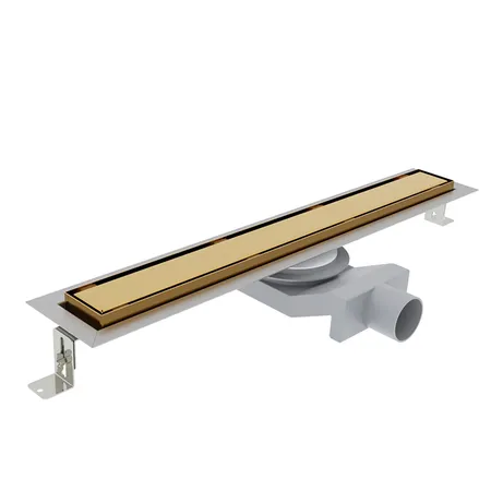 Plumberia Selection Трап душевой PS IN-TILE 6x100 2устор. накладка из нерж.стали, комбинир.затвор с горизонт. Выпуском Ду 50мм,40л/мин, цвет: золото 24К