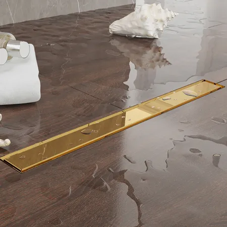 Plumberia Selection Трап душевой PS LINEAR 6x80 2устор. накладка из нерж.стали, комбинир.затвор с горизонт. Выпуском Ду 50мм,40л/мин, цвет: золото 24К