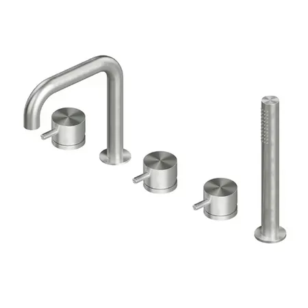 QuadroDesign Source Смеситель на борт ванны, 5 отв., с ручным душем, цвет: Brushed Stainless Steel