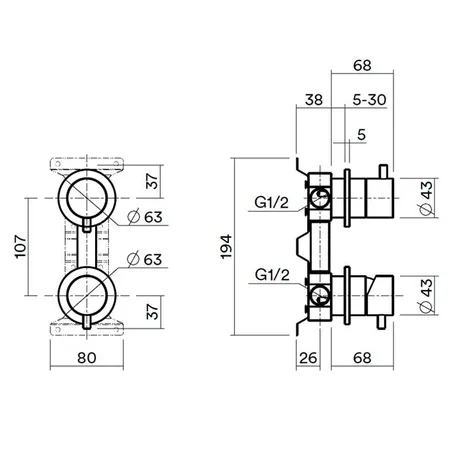 QuadroDesign Встраиваемая часть смесителя на 2 потока, цвет: Pink gold PVD