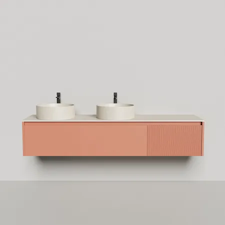 Salini Domino Тумба со столешницей и двумя раковинами,  200х50х40см., из S-Stone в сборе; крепеж; металл/ сифон; фасад Ral3012, столешница: Ral9001