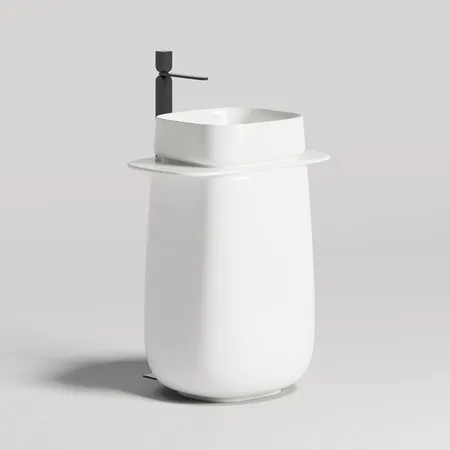 Salini Oriente Totem Раковина напольная, 70х49х90см, S-Sense, декор.накладка на слив, выпуск, сифон, цвет: белый глянцевый