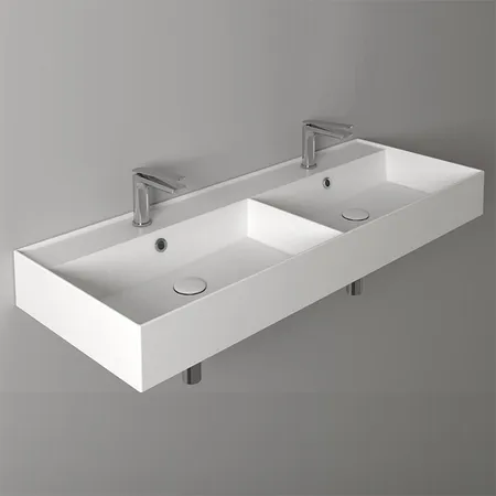 Simas Agile Раковина 121х46 см, 2 отв., двойная, с переливом, цвет: белый