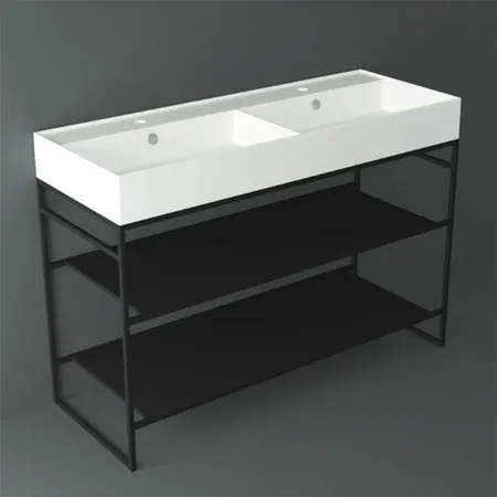 Simas Agile Структура металлическая 121x46xh72см, напольная, для раковины с 1 отв., AG121, с 2 полками, цвет: черный матовый