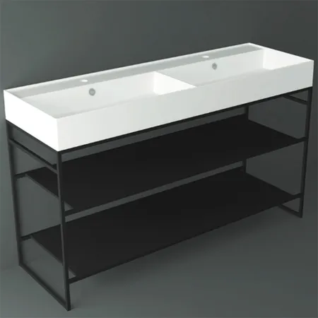 Simas Agile Структура металлическая 141x46xh72см, напольная, для раковины с 1 отв., AG141, с 2 полками, цвет: черный матовый