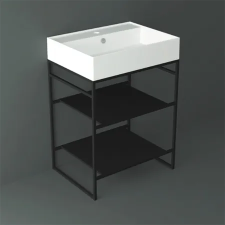 Simas Agile Структура металлическая 61x46xh72см, напольная, для раковины с 1 отв., AG61, с 2 полками, цвет: черный матовый