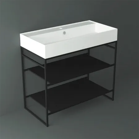 Simas Agile Структура металлическая 91x46xh72см, напольная, для раковины с 1 отв., AG91, с 2 полками, цвет: черный матовый