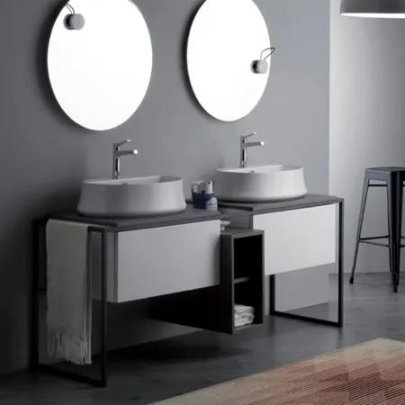 SIMAS Frame Комплект мебели с 2 ящиками и открытым элементом, 181x57xh72см, напольный, Цвет: серый ясень/белый