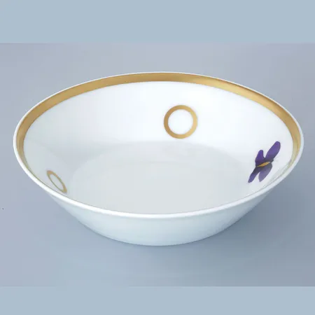 THG CAPUCINE MAUVE DECOR OR Блюдо керамическое ø130 мм., настольное, декор золото/лиловый, цвет: белый