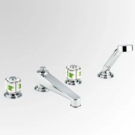 THG CAPUCINE VERT DECOR PLATINE Смеситель на борт ванны, на 4 отверстия, с ручным душем, декор платина/зеленый, цвет: хром