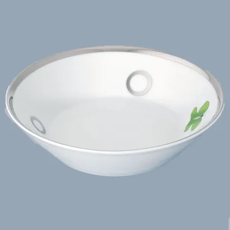THG CAPUCINE VERT DECOR PLATINE Блюдо керамическое ø130 мм., настольное, декор платина/зеленый, цвет: белый