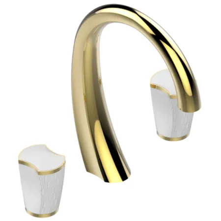 THG Infini Porcelaine Blanche Смеситель для раковины, на 3 отв., для увеличенных по толщине столешниц, с донным клапаном, цвет: Matt gold PVD