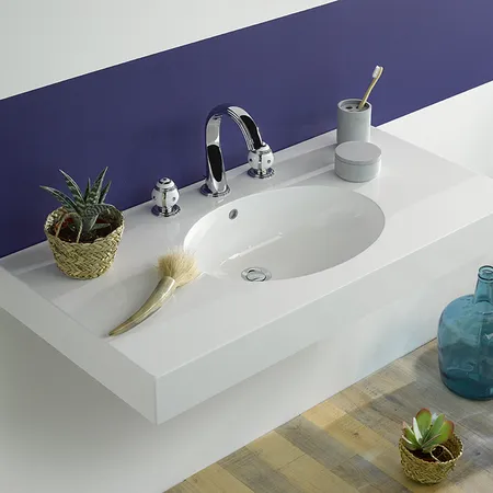 THG Ithaque decor platine Смеситель для раковины, 3 отв., цвет: хром/платина/белый фарфор