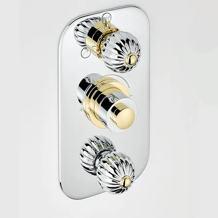 THG Mandarine metal Смеситель для душа встраиваемый, термостатический, с переключателем на 2 положения и запорн вентил, внешн часть, цвет: хром/золото