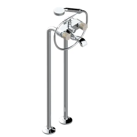 THG Nihal Porcelaine Ivoire Смеситель для ванны, напольный, с ручным душем и шлангом 150см., цвет: Хром