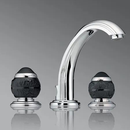 THG Panthere Cristal noir Смеситель для раковины, 3 отв., цвет: хром/черный хрусталь