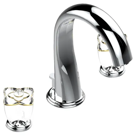 THG Petale de Cristal clair lisere dore Смеситель для раковины, 3 отв., цвет: хром/прозрачный хрусталь с золотым декором