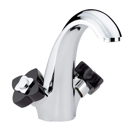 THG Petale de Cristal noir Смеситель для раковины, 1 отв., цвет: хром/черный хрусталь