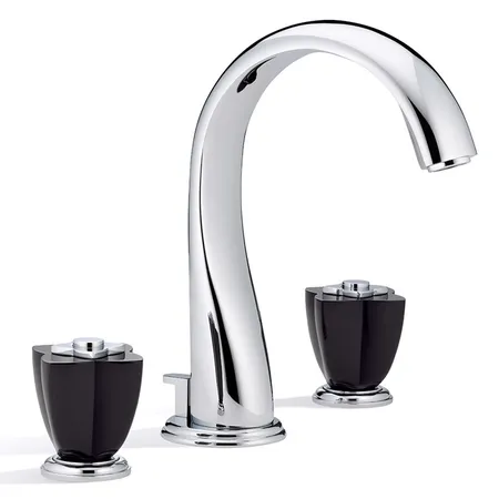THG Petale de Cristal noir Смеситель для раковины, 3 отв., цвет: хром/черный хрусталь