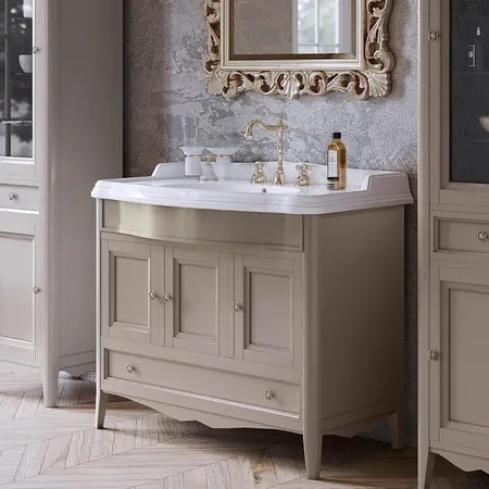 TW Veronica, База с раковиной Simas AR874bi*1 105x56см, с 1отв., 3 расп. дв. и 1ящик, доводч. Blum, ручки: Riflesso бронза, напольная, цвет: TORTORA
